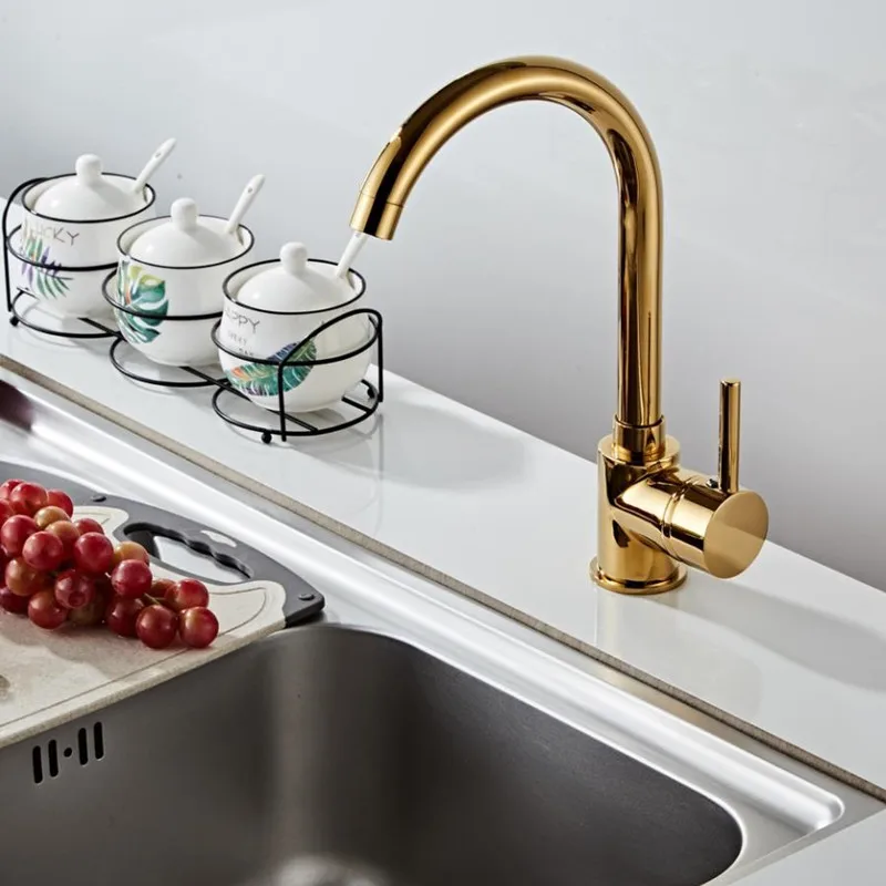 Deck Mount Brushed Gold Kitchen Faucet 360 degree rotation kitchen mixer taps Tap Hot and Cold Water Mixer Taps HY-1773 | Обустройство