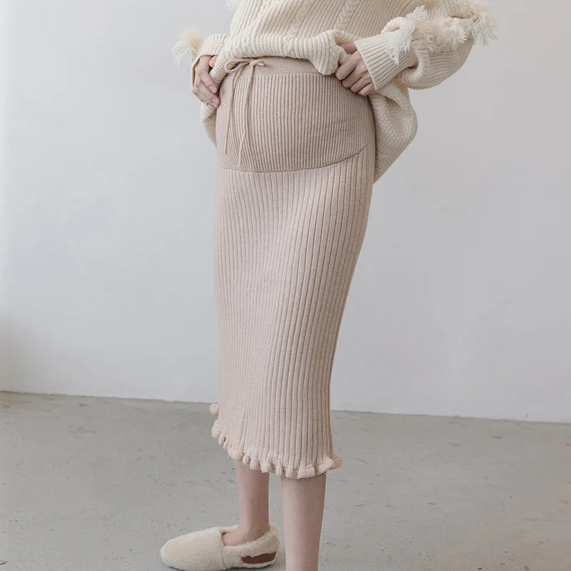 Юбка для беременных длинная одежда шерстяная короткая юбка на завязках с