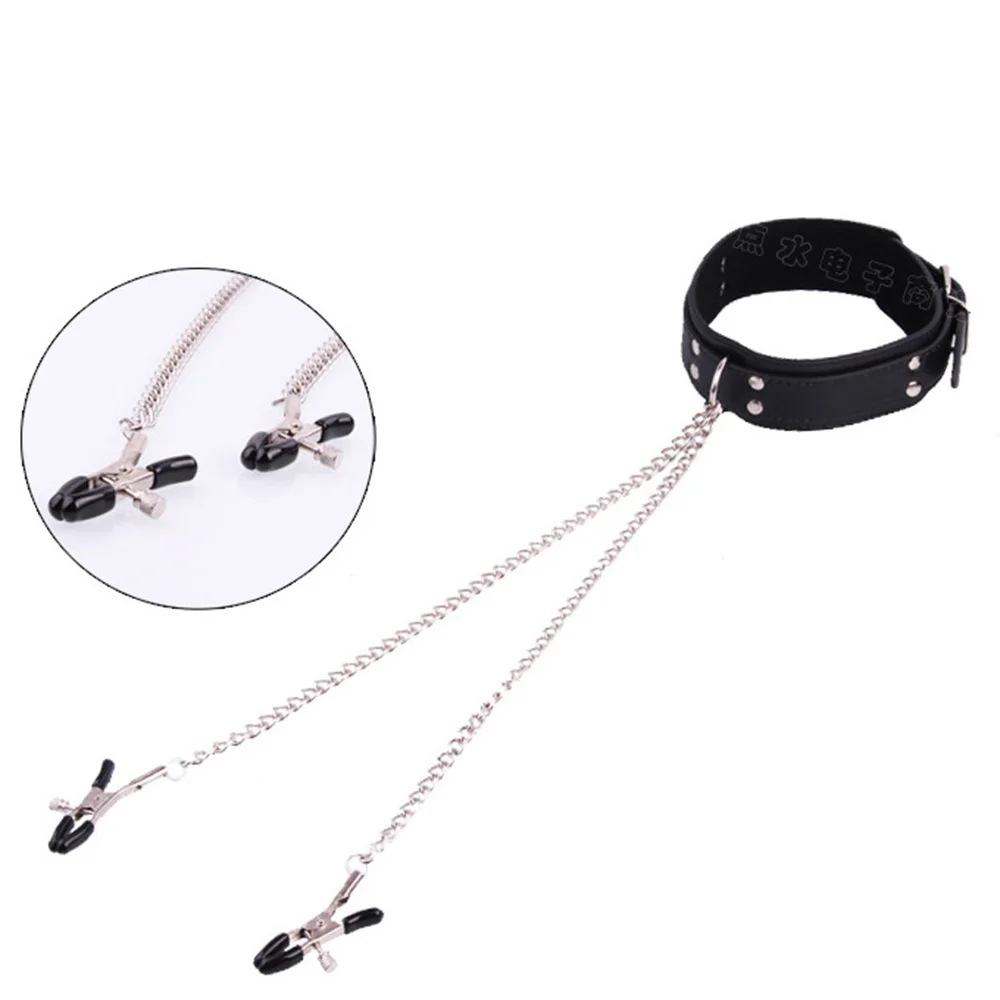 Бандаж на шею рукав сдерживающий секс-воротник для взрослых с зажимами сосков