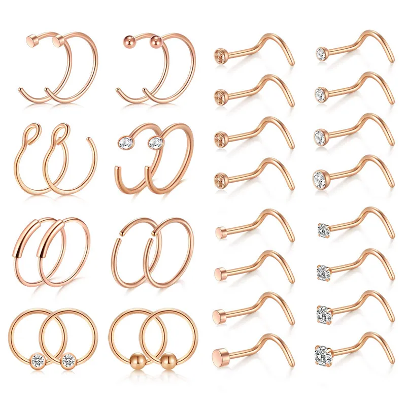 Кольца для пирсинга носа L-образные и C-образные 18 г