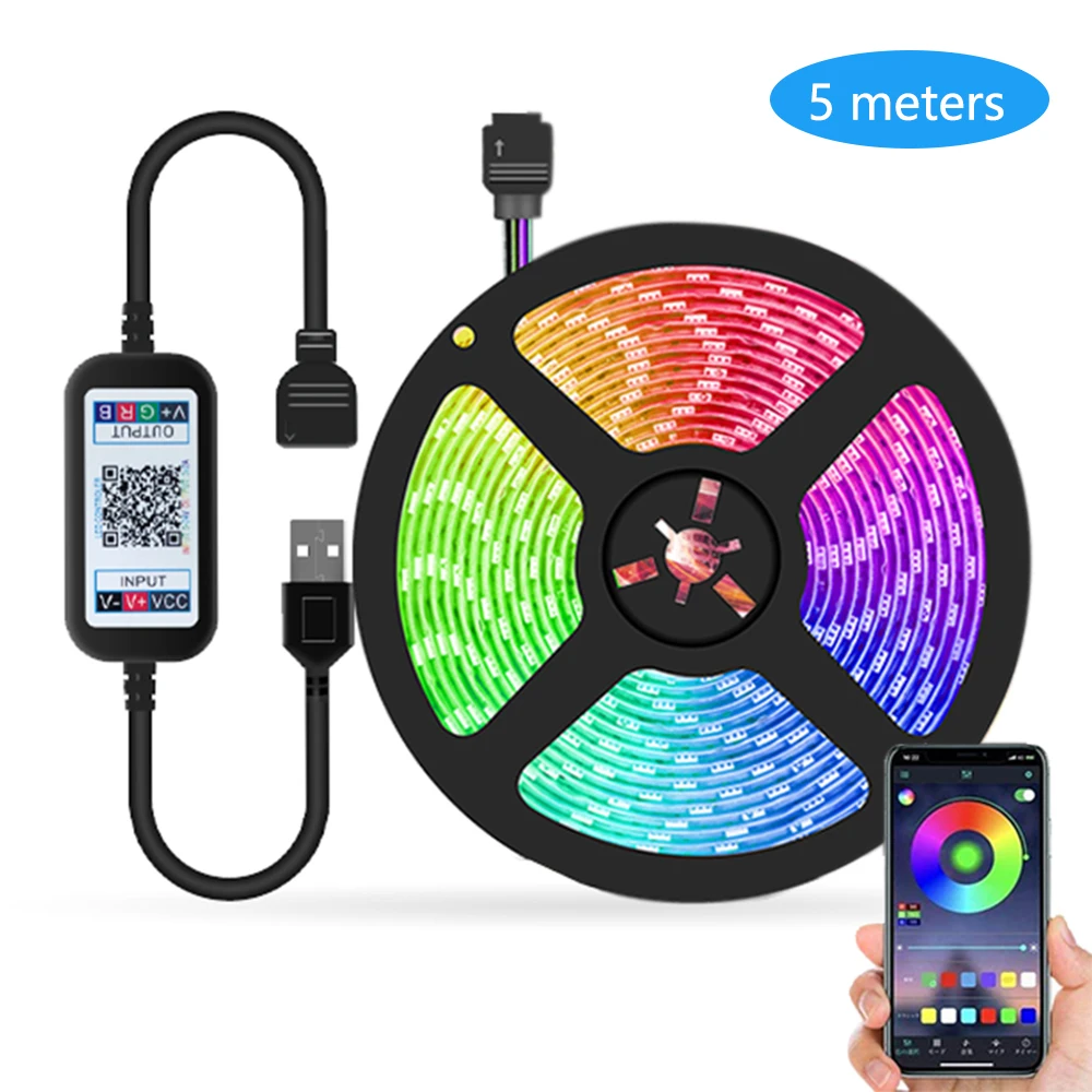 

Светодиодная лента RGB 5050 с управлением через USB/BT/APP, 16 миллионов цветов