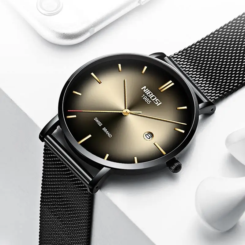 Часы наручные NIBOSI Мужские кварцевые брендовые деловые водонепроницаемые с