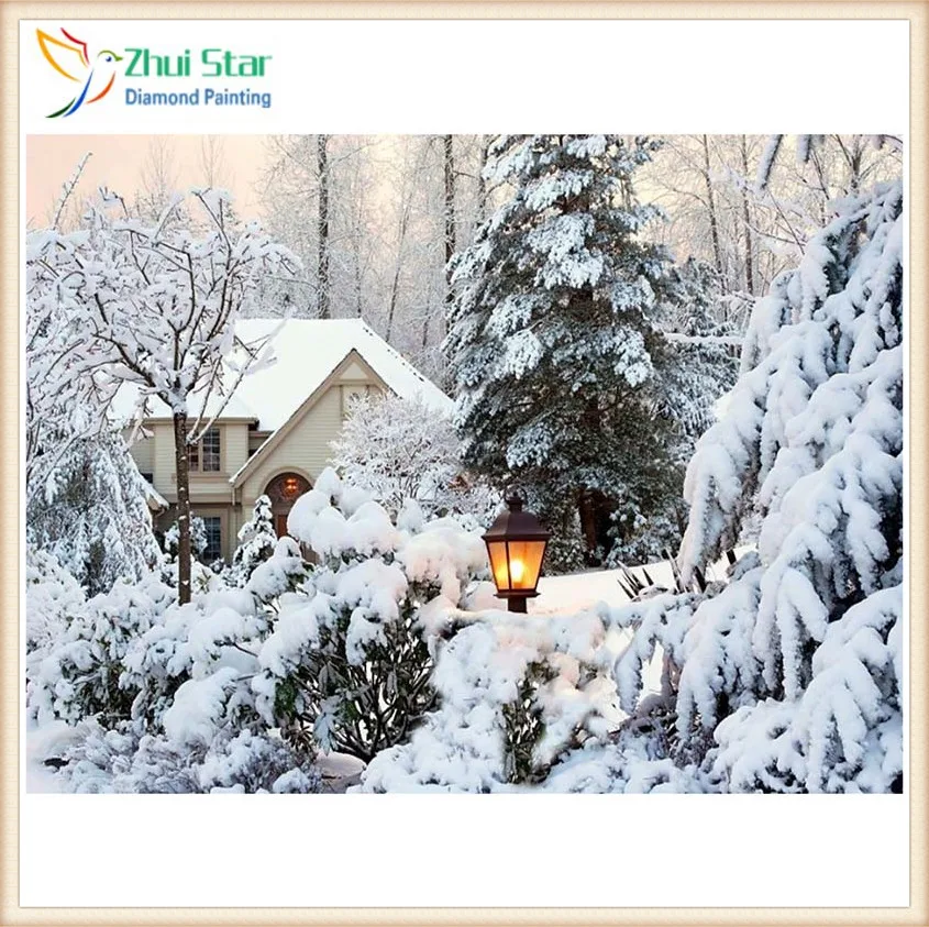 Zhui Star полностью квадратная Алмазная 5D алмазная картина Снежный магазин вышивка