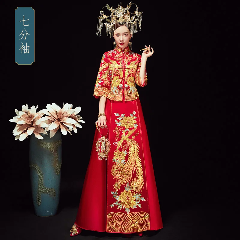 Свадебное платье в китайском стиле свадебное с Фениксом китайская новая