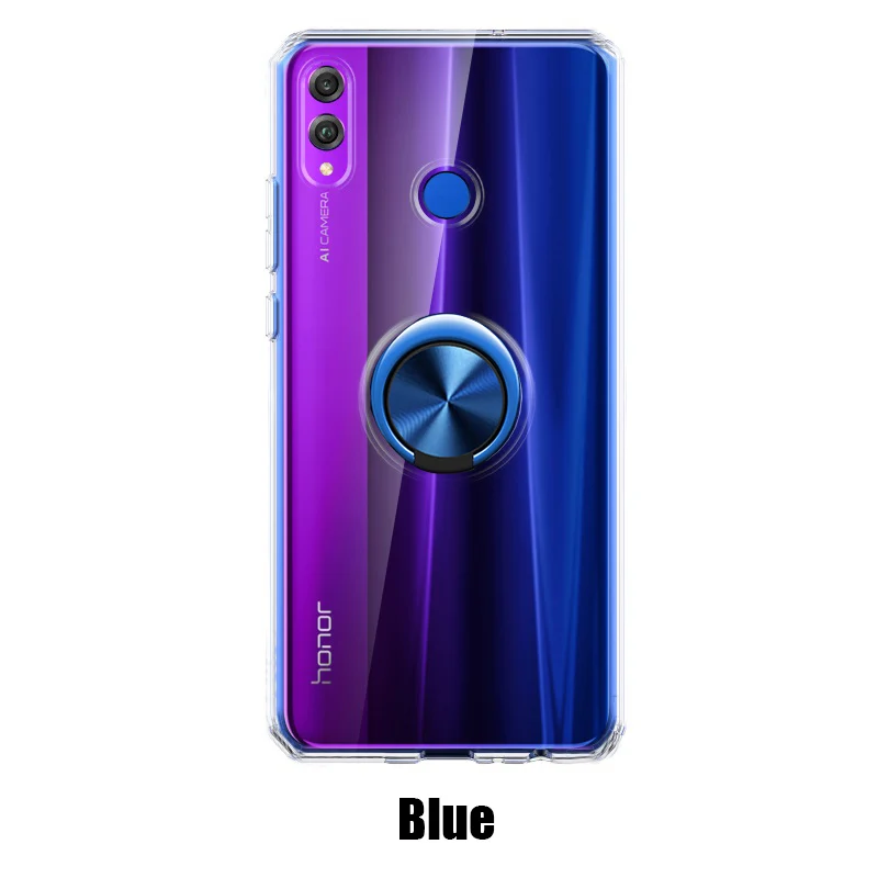 Для huawei Honor 8X чехол Honor8X бизнес с кольцом для пальцев магнетизм держатель прозрачный чехол для huawei Honor 8X чехол для телефона - Цвет: Синий
