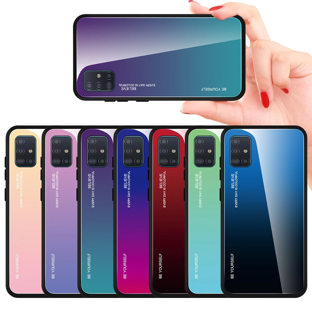 Градиентный чехол из закаленного стекла для телефона samsung Galaxy A50 A70 A51 A71 A 50 Fundas Coque