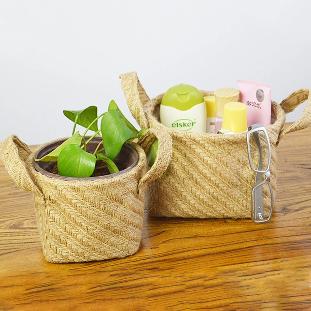 Плетеная корзина для хранения из джутовой ткани хлопка и льна коробка настольных