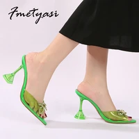 transparent women sandals rhinestone butterfly knot clear heels shoes summer pointed open toe heel slipper jelly sandals
