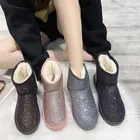 Женские Блестящие Зимние ботинки 2021, короткие плюшевые женские новые теплые мягкие женские ботильоны, зимняя женская повседневная обувь на платформе с мехом и украшениями
