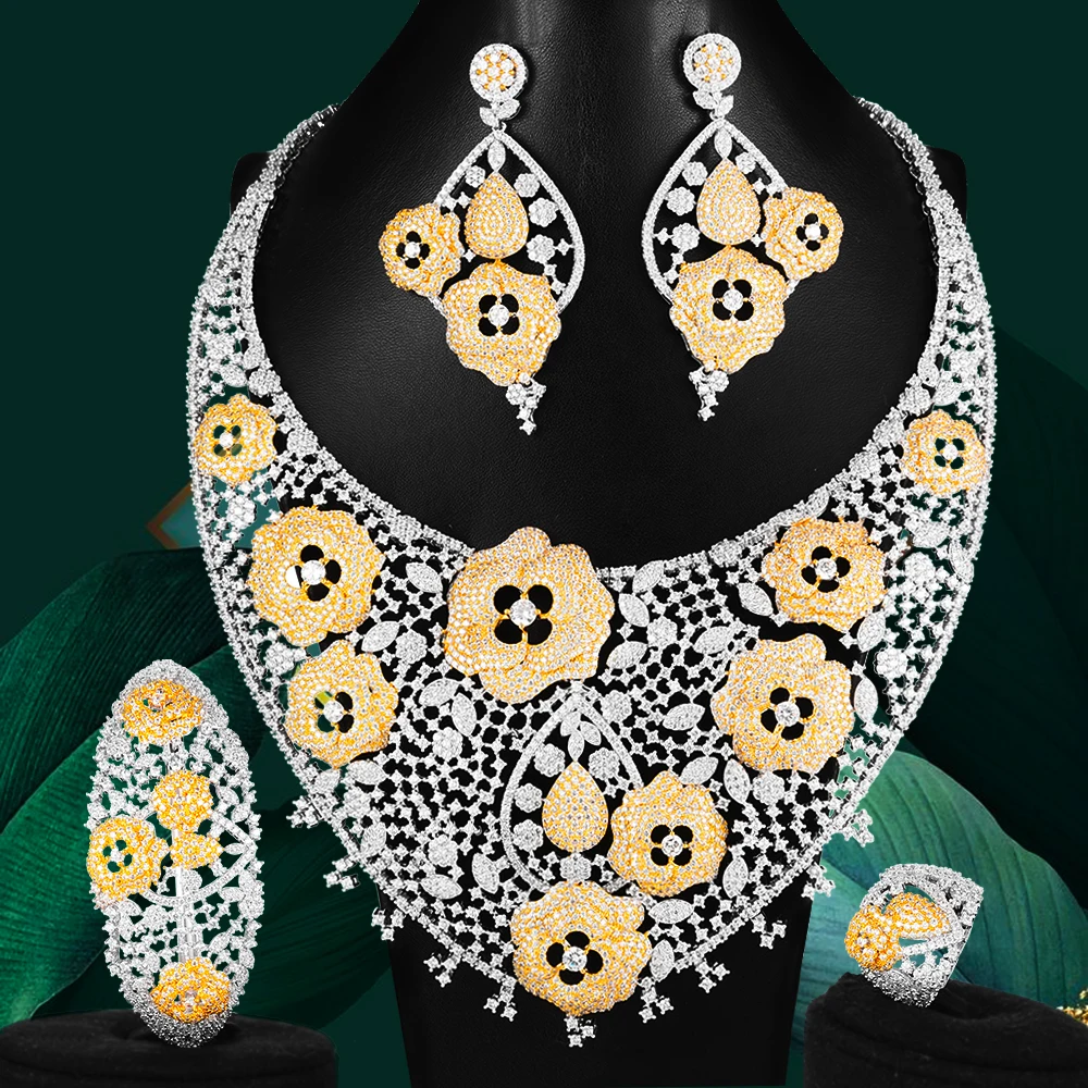 

Женский комплект украшений GODKI, роскошный комплект из 4 предметов с цветами и кубическим цирконием в африканском стиле, 2020