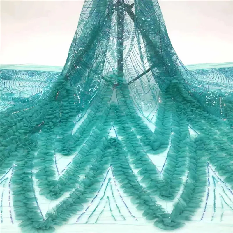

2021 Latest Mint Green African Sequin Lace Fabric Embroidery French Mesh Lace Fabric With Sequins Nigerian Tulle Lace For Party