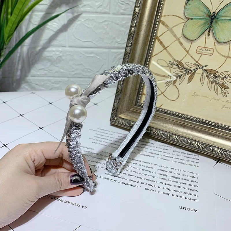 

Women's Headband Sequins Bowknot Thin Pearl Headband Korean Fashion Press Hairband