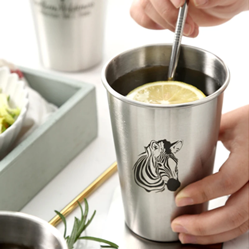 1 шт. чашка из нержавеющей стали пивная кружка с милым принтом животных