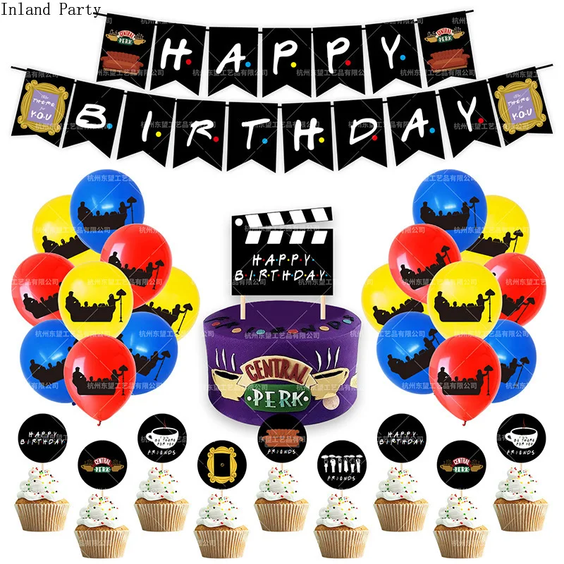 

1SET Friends Tv Show Themes Happy Birthday Banner Birthday Party Decorations Balloons Cake Topper Happy Birthday Garland Flags