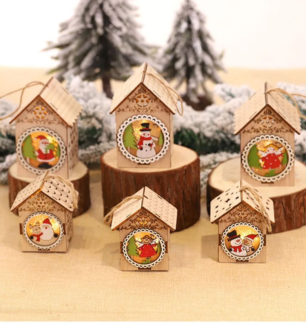 Светодиодный светильник деревянный дом милая Рождественская елка подвесные