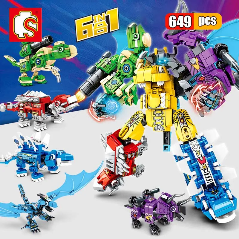 Робот трансформер SEMBO 6 в 1 строительный блок городской меча динозавр рай