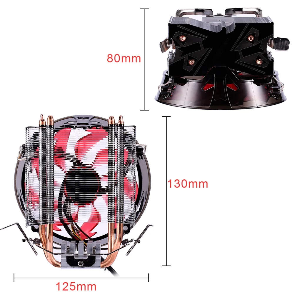 Красный и синий кулер для процессора медный четырехтрубный радиатор латунь