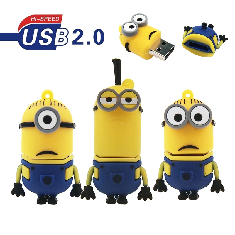 Популярный мультяшный флеш-накопитель USB с желтыми миньонами карта памяти 32 ГБ 64