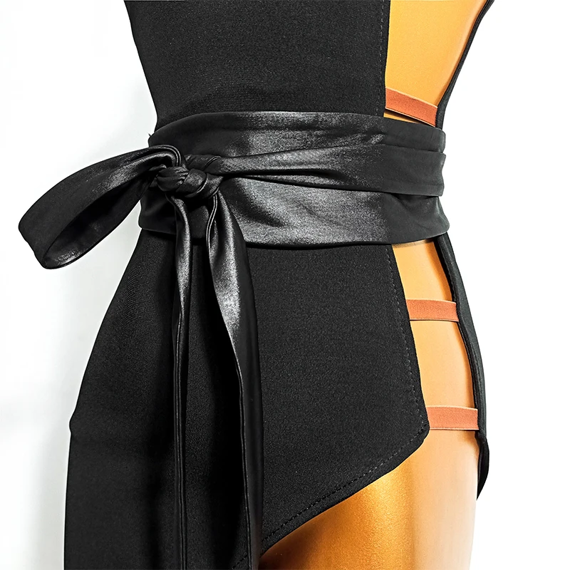 Платье для латиноамериканских танцев черное с длинным рукавом разрезом юбка