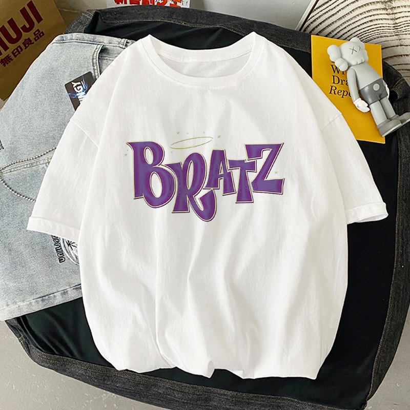 Женские футболки с надписью Bratz летние белые коротким рукавом из полиэстера 2021 |