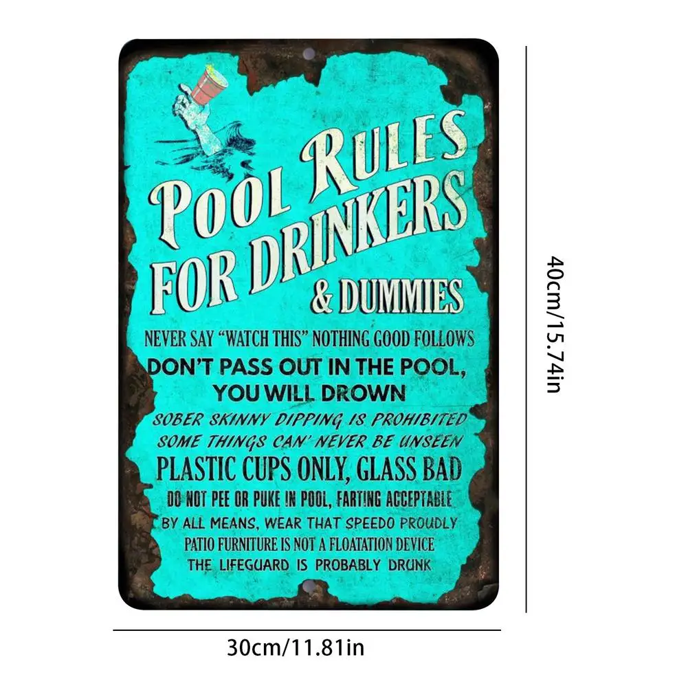 

Durable New Swimming Pool Warning Sign Pool Rules Metal Sign Retro Plate Wall Decor For Bars Cottages Drinkers 40x30cm