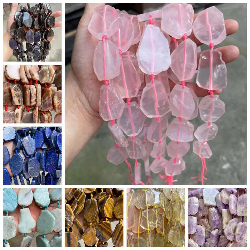 Natural Gray Labradorite Stone Spacer Loose Beads 20-40mm Flat Irregular Shape Jewelry Accessories 9-10Pcs a4079
