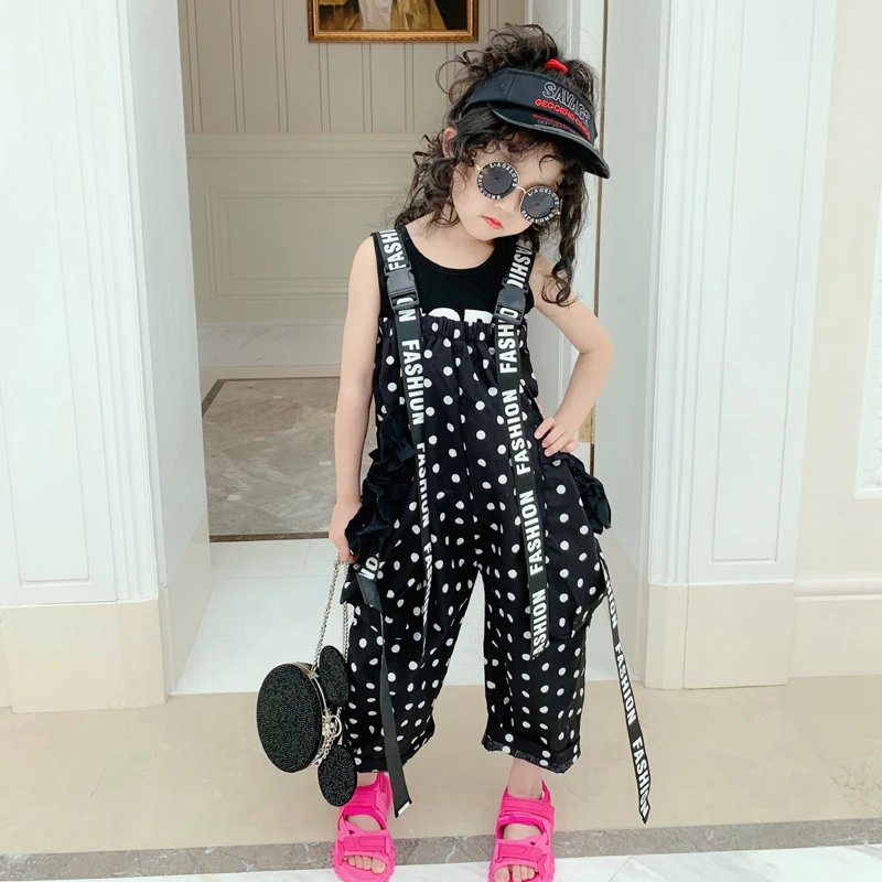 Новинка 2020 года Детские комбинезоны для девочек Летние модные широкие брюки в