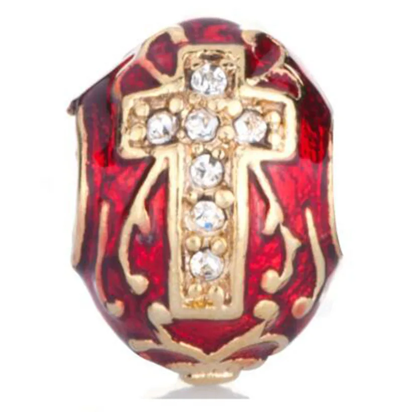 Ползунок из бисера Красного Креста эмаль Фаберже в форме яйца Шарм бусины