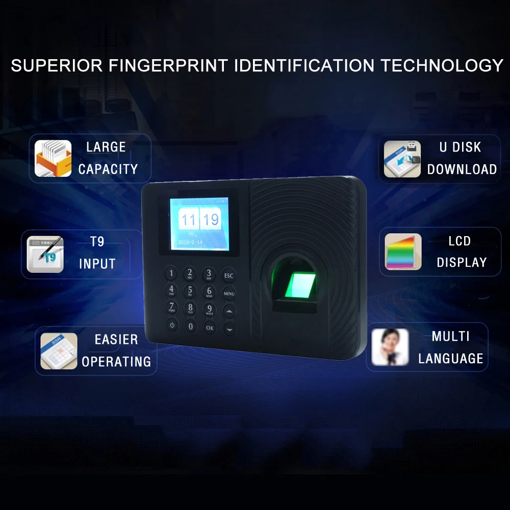 

2.4 inch Biometric Fingerprint Time Attendance System Clock Recorder Employee Recognition Recording Device Electronic Machine