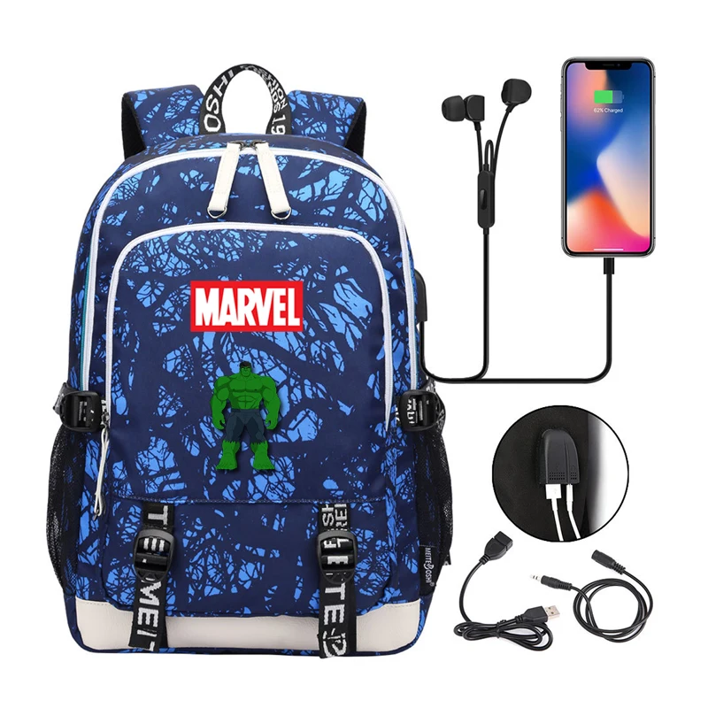 

MARVEL Teenager Travel Backpack Laptop Backpack Large Capacity Student bag USB Charging listen to music Schoolbag mochila