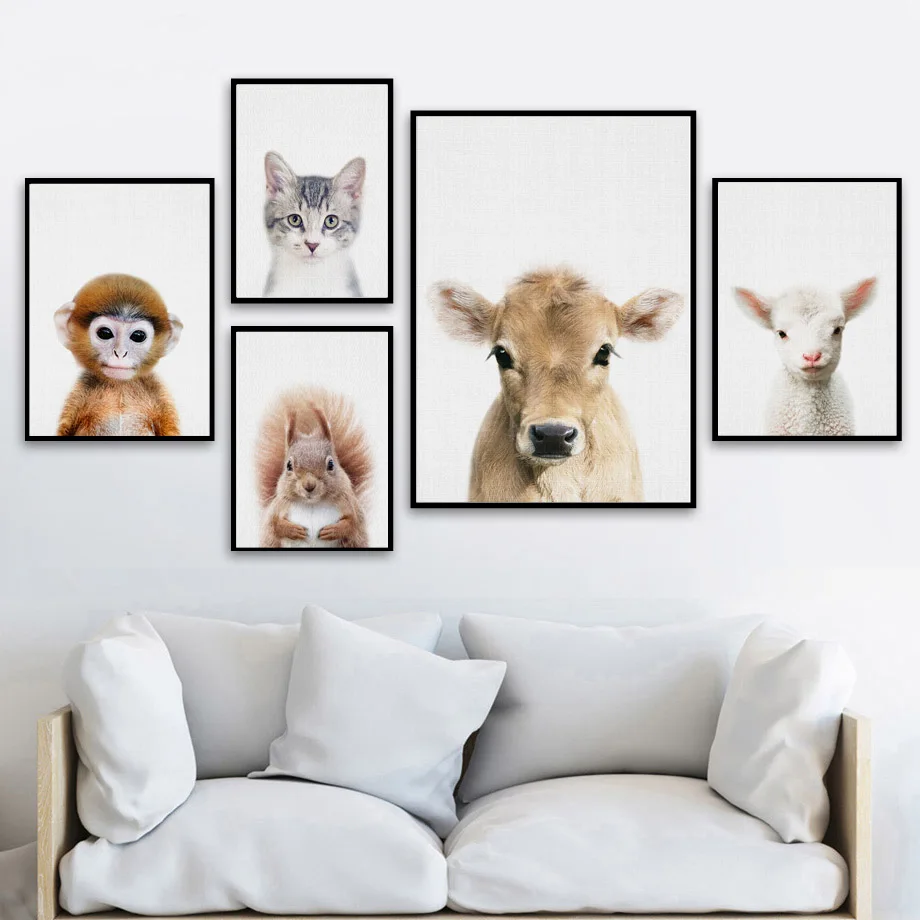 

Cow Sheep Cat Monkey Squirrel Wall Art Canvas Painting Nordic Posters And Prints Nursery Wall Pictures Kids Room Baby Room Decor