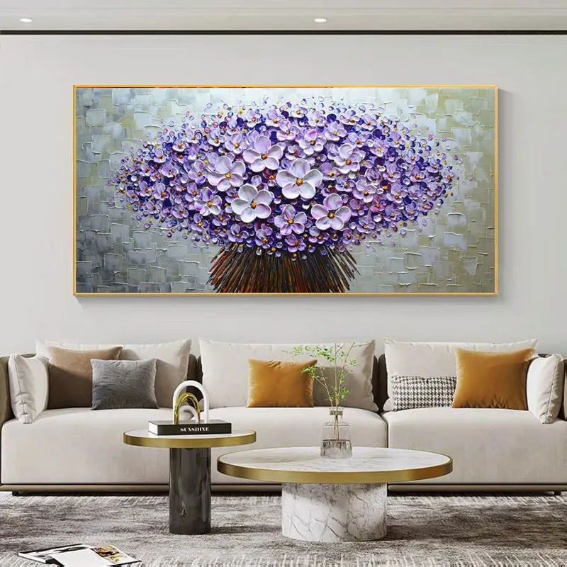 

Wall Art Palette Knife Hand Painted Purple Tree Flower Oil Painting On Canvas Wall Pictures Painting For Living Room Unframed