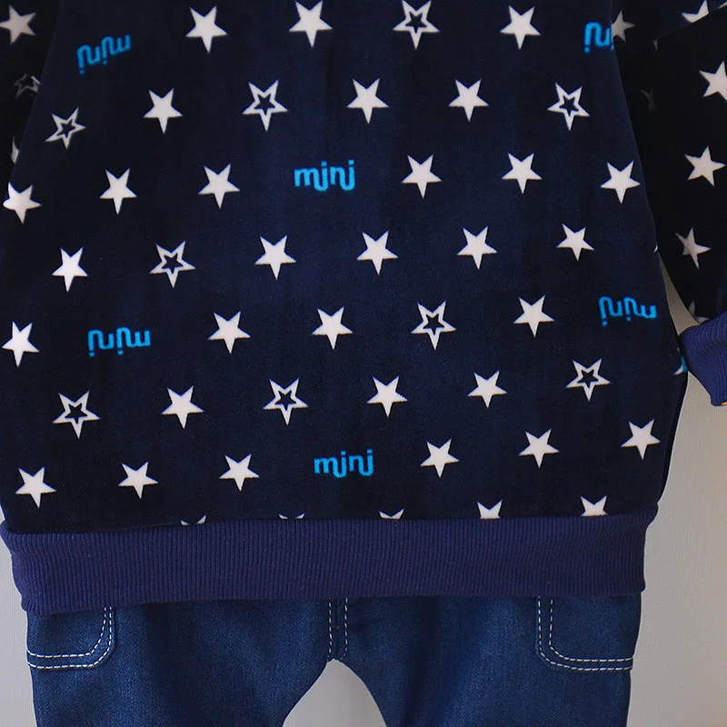 Зимний модный спортивный свитер из двух частей пятиконечный Звездный костюм с