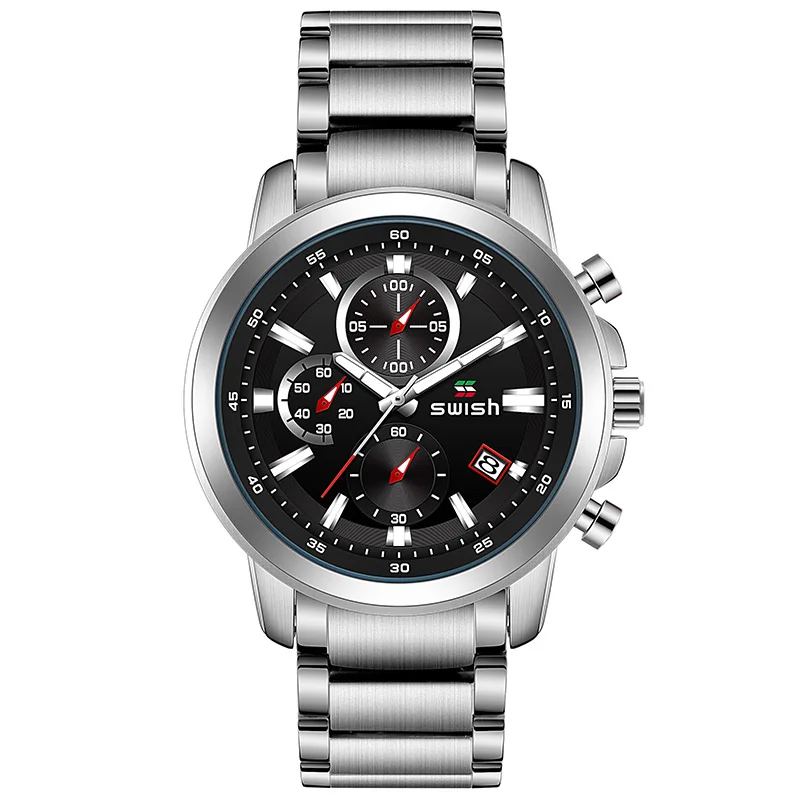 SWISH 2020 военные часы из нержавеющей стали мужские Модные Серебристые деловые с