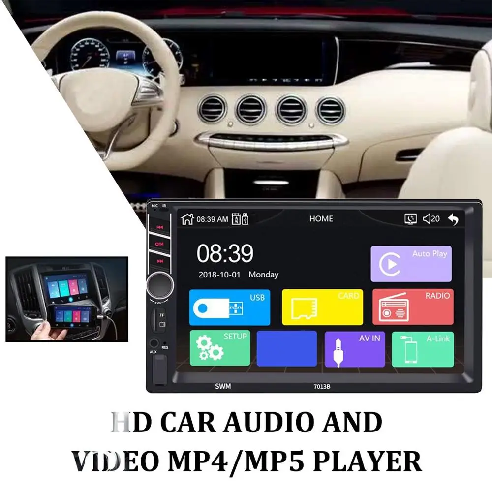 2019 Новый 7 дюймовый автомобильный HD сенсорный экран MP5 плеер FM радио BT Mirror Link USB Aux