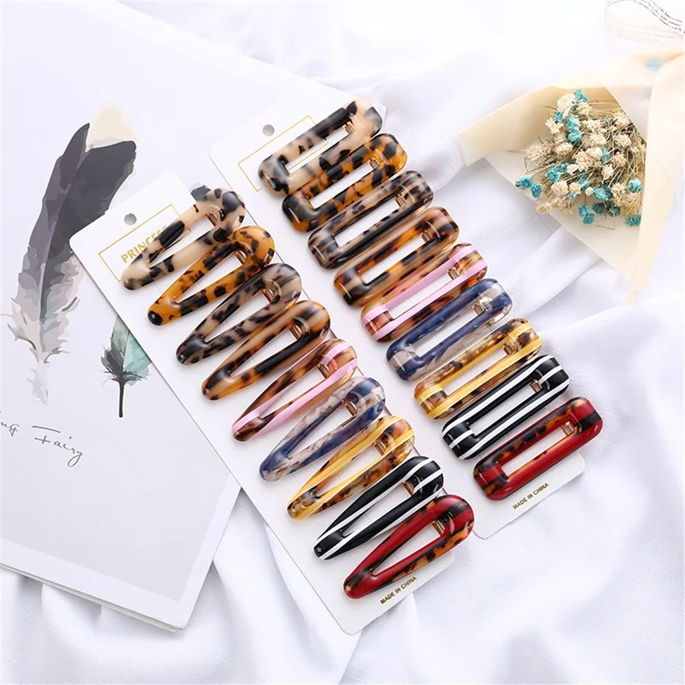 

Women Colorful Acrylic Hollow Waterdrop Rectangle Hair Clips Girls Acetate Hairpins Barrettes Hair Accessories Jewelry