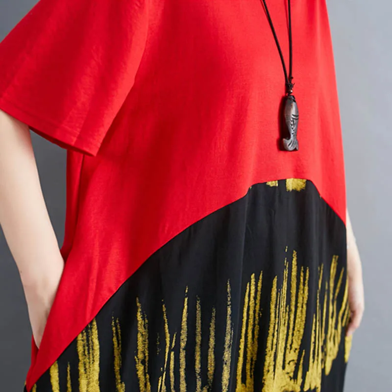 

Plus Size Women Dress Summer Sundress Oversize 2020 Printed Patchwork Casual Loose Cotton Linen Dress Vintage Korean Dresses 4XL