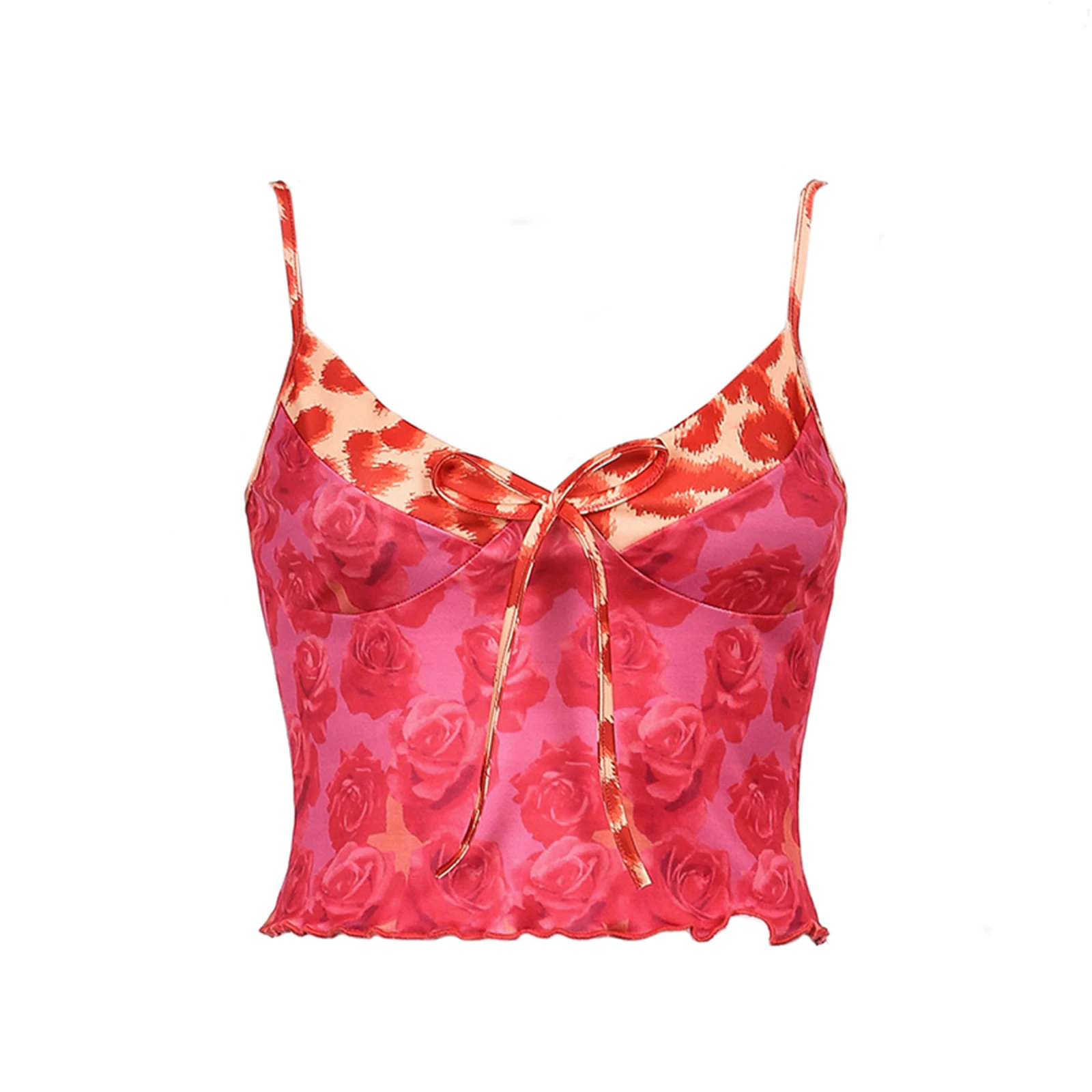 

Sexy Floral Print Aesthetic Camisole Women V-neck Leopard Patchwork Crop Tops Transparent Sleeveless Shirt 90s Cuteandpsycho