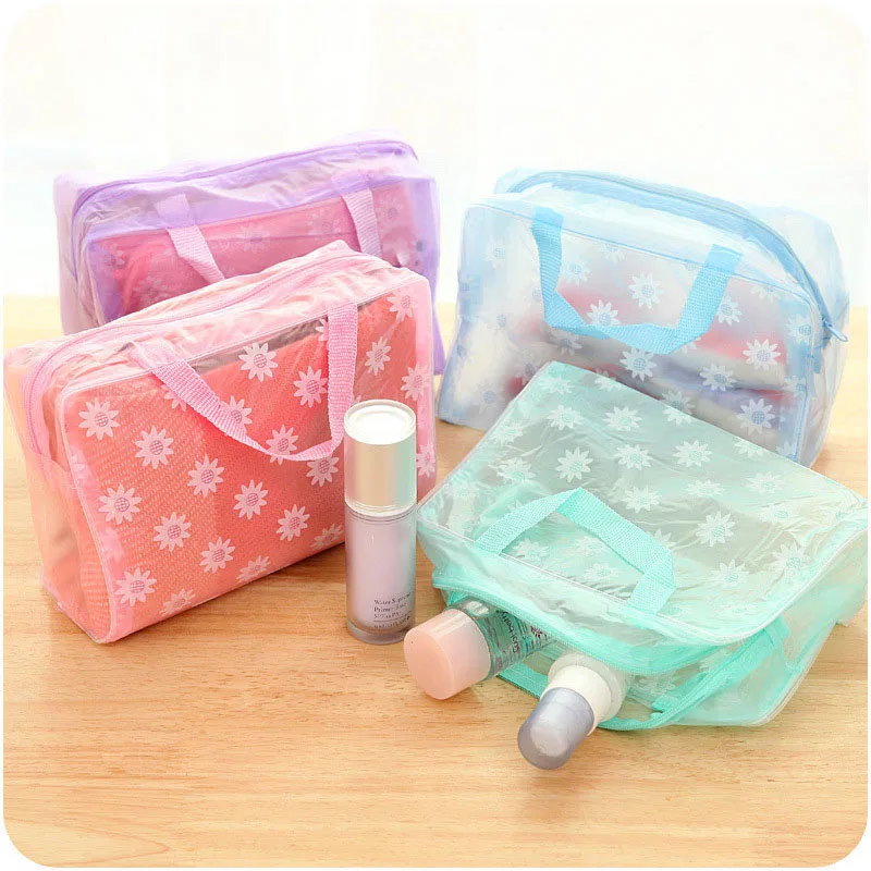 

1Pc Girl Clear Floral Cosmetic Bag PVC Transparent Makeup Bag for Women Waterproof Zipper Beauty Case Travel Toiletry Bags
