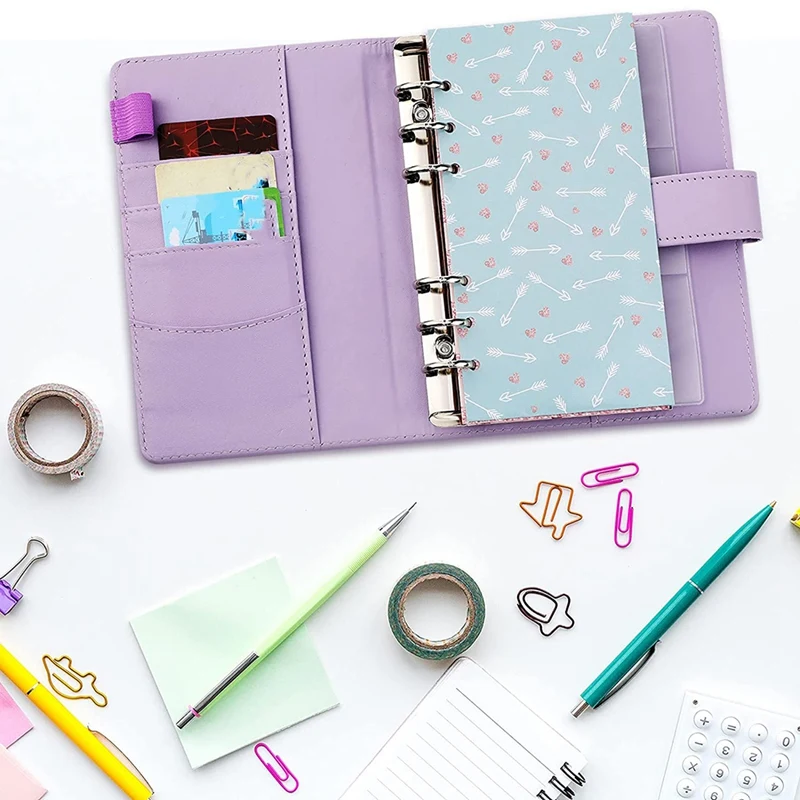 

A6 PU Leather Notebook Binder Cover 6 Holes Binder Folders A6 Binder Budget,Expense Budget Sheets and Labels Sticker