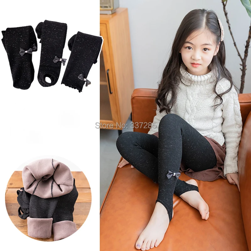 

Winter warmer leggings For Girls Children Lovely bow Stockings Dancing Warm Pantyhose Baby child Plus trousers bright silk pants