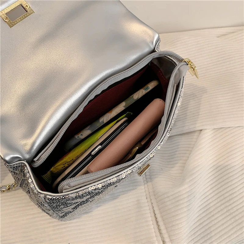 

Famous Brand Sequin Quilted Chain-link Top Tandle And Crossbdoy Bags For Women Turn Lock Design High Quality Shoulder Bags 2021