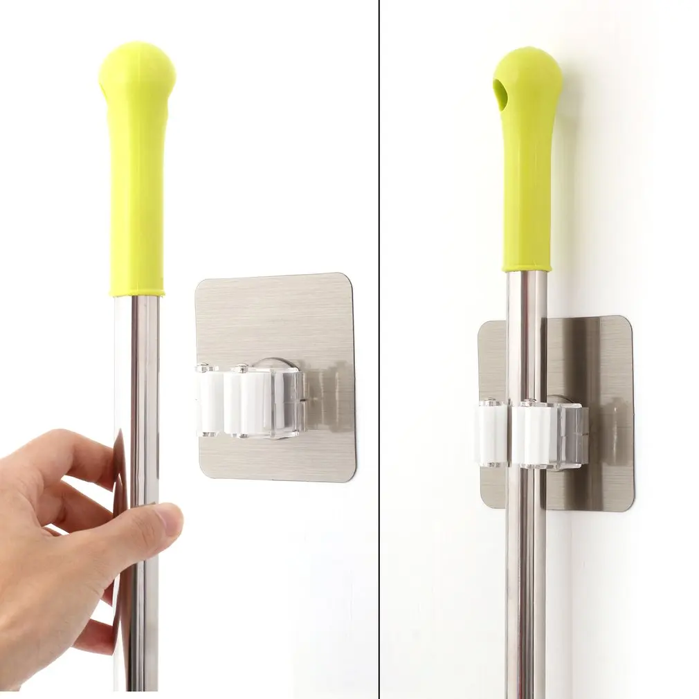 

New Mop Holder Wall Mounted Hanger Kitchen Bathroom Organizer Adjustable Punch Free Kitchen Restroom Accessories