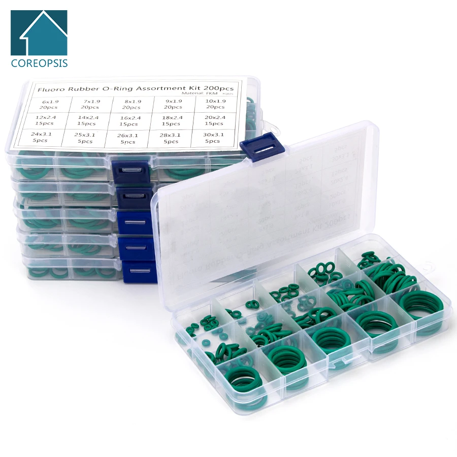 

Уплотнительные кольца из фторкаучука FKM OD 6 мм-35 мм CS 1 мм, 1,5 мм, 1,9 мм, 2,4 мм, 3,1 мм, 150 мм, зеленые прокладки, наборы для замены, 225-шт, S14