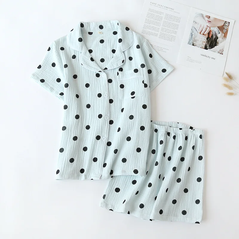 Корейская Милая Хлопковая пижама в горошек женская летняя одежда для сна женский