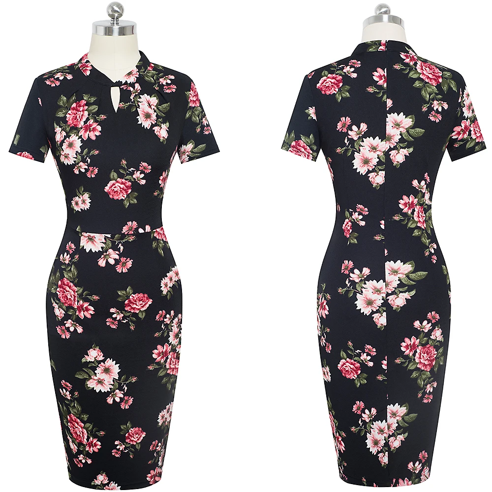 Женское винтажное платье карандаш Nice Forever облегающее с цветочным принтом для