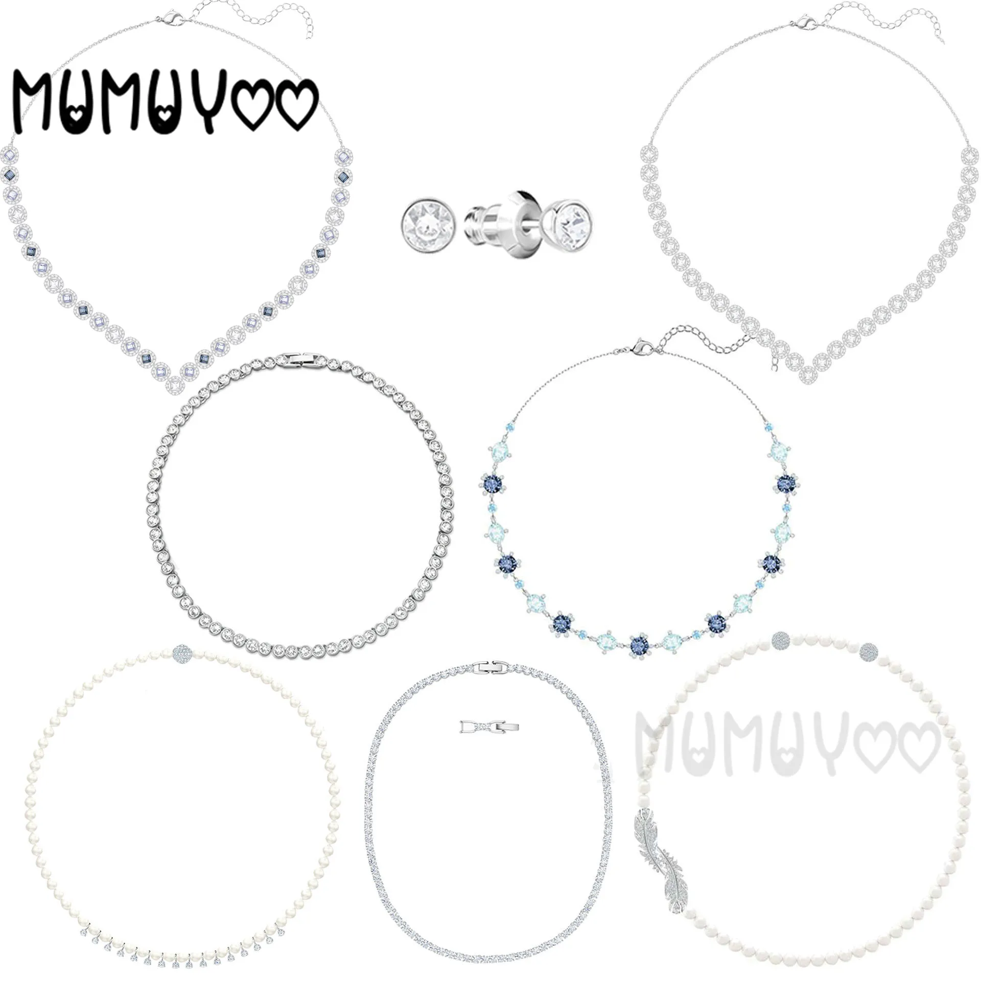 

SWA New 2020 Fashion Jewelry TENNIS SET White Gold Charming Round Decoration Women's All-match Romantic Luxury Jewelry Gift