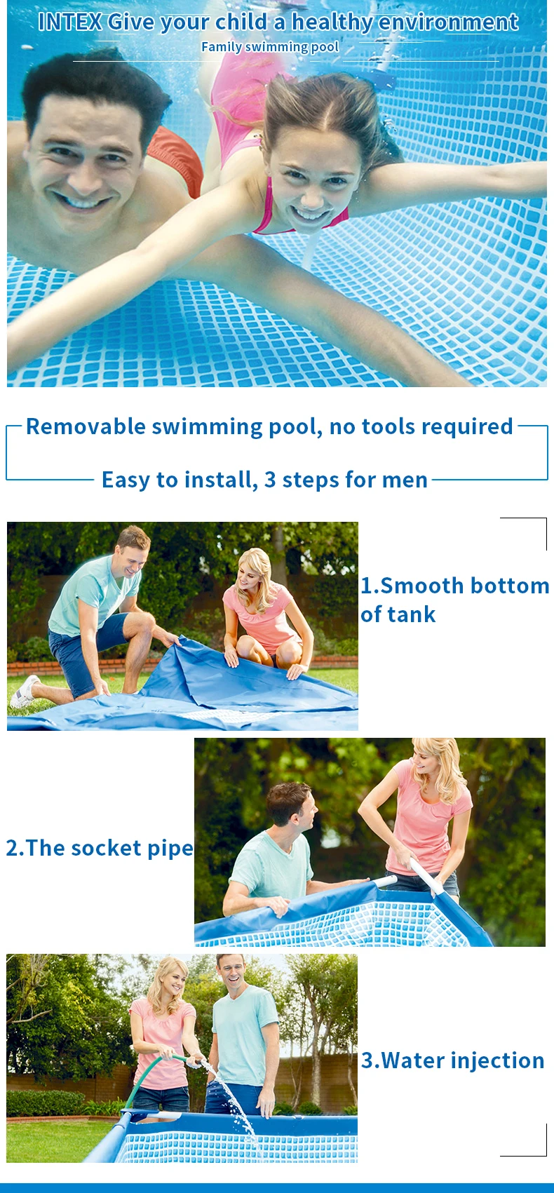 INTEX Piscina набор для бассейна с круглой рамой, Трубная стойка для пруда, большой семейный бассейн с фильтрующим насосом
