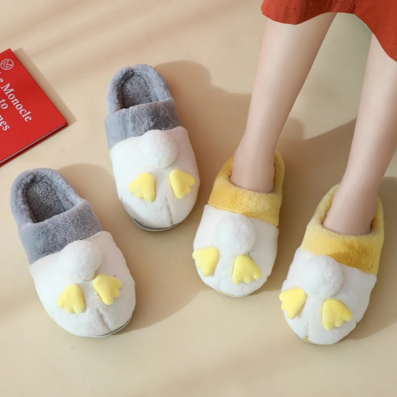 

Slippers Women Winter 2021 Cute Sweet Girl Indoor Bathroom Comfort Warm Home Slides Female Cartoon Charm Patchwork Plush Shoes