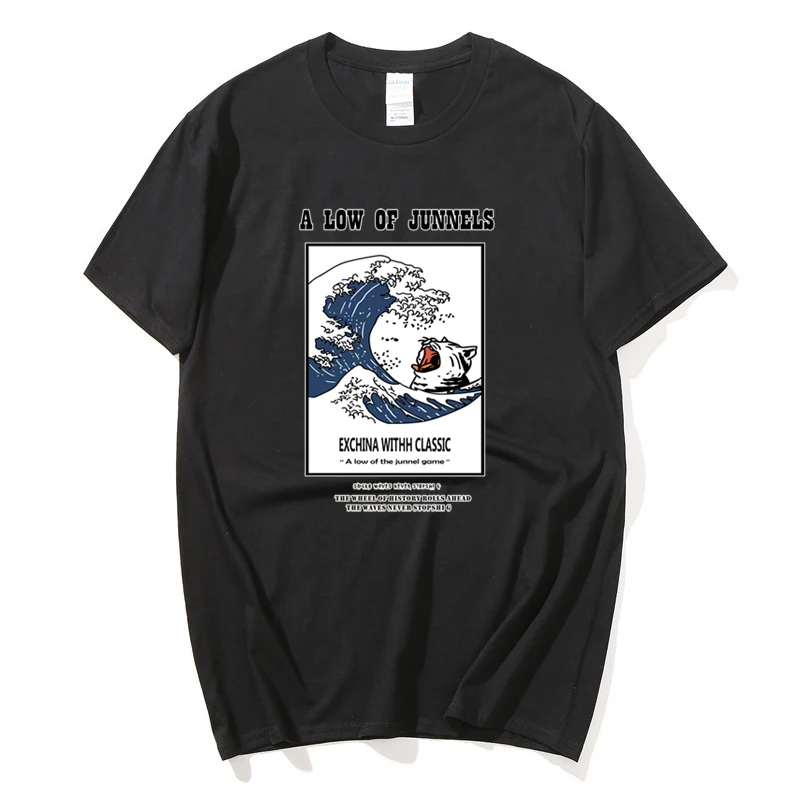 Японская уличная футболка Ukiyo с волнистым принтом кошки мужские повседневные